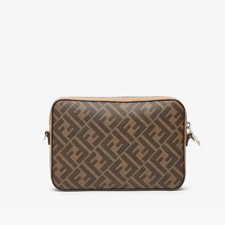 Vintage HOT Motif Compact In Black Brown FF Case Fendi Fabric Camera 0611